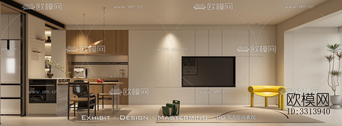 现代客餐厅效果图下载（渲染图1）