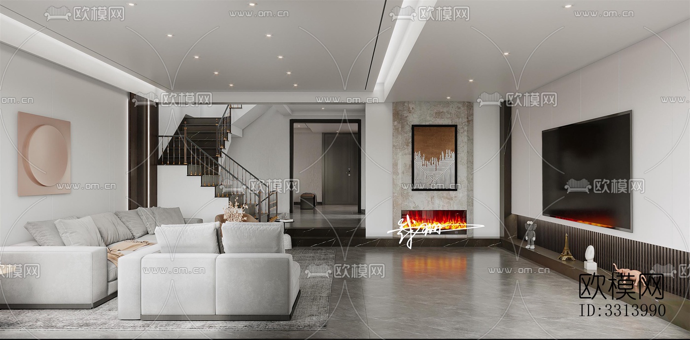 现代客餐厅效果图下载（渲染图2）