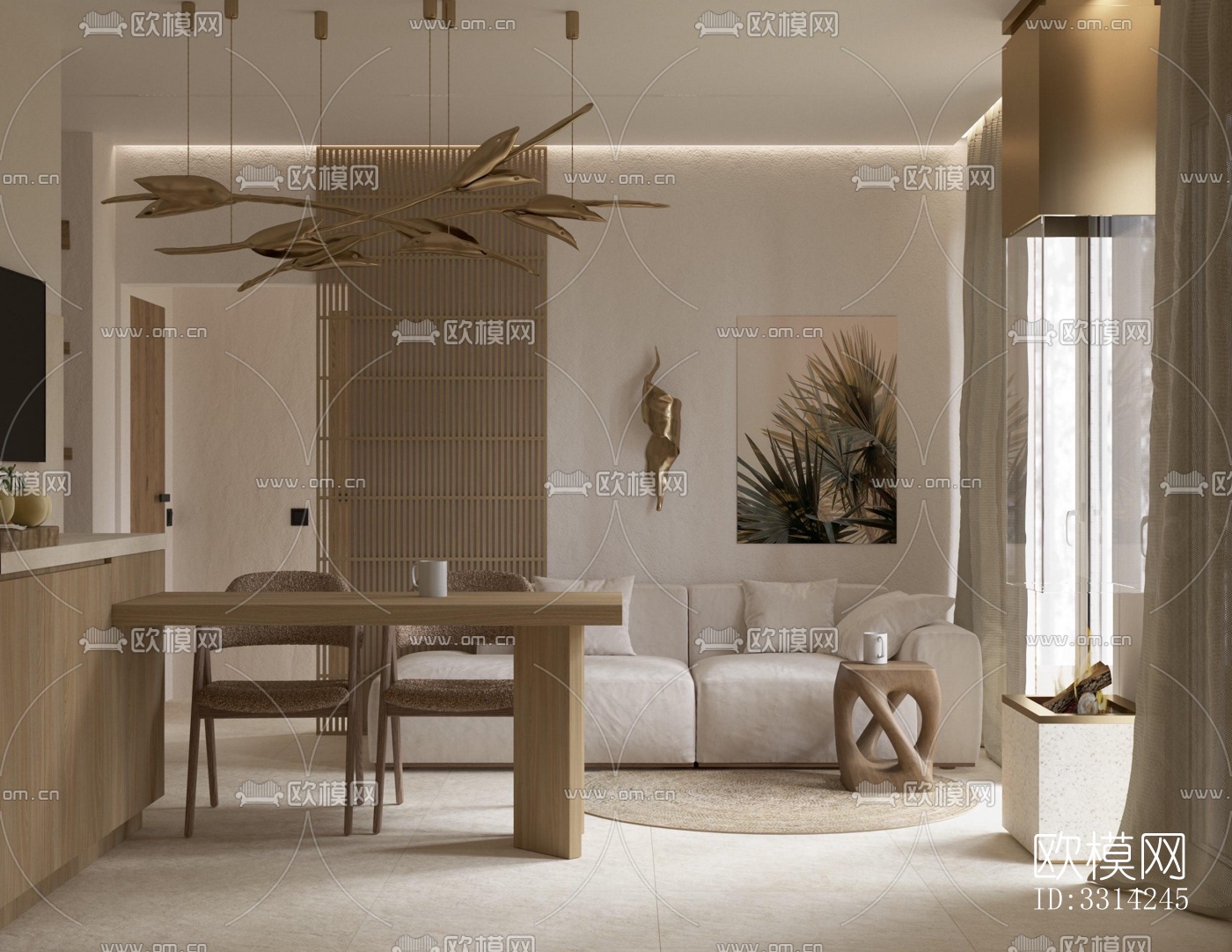 现代客餐厅效果图下载（渲染图1）