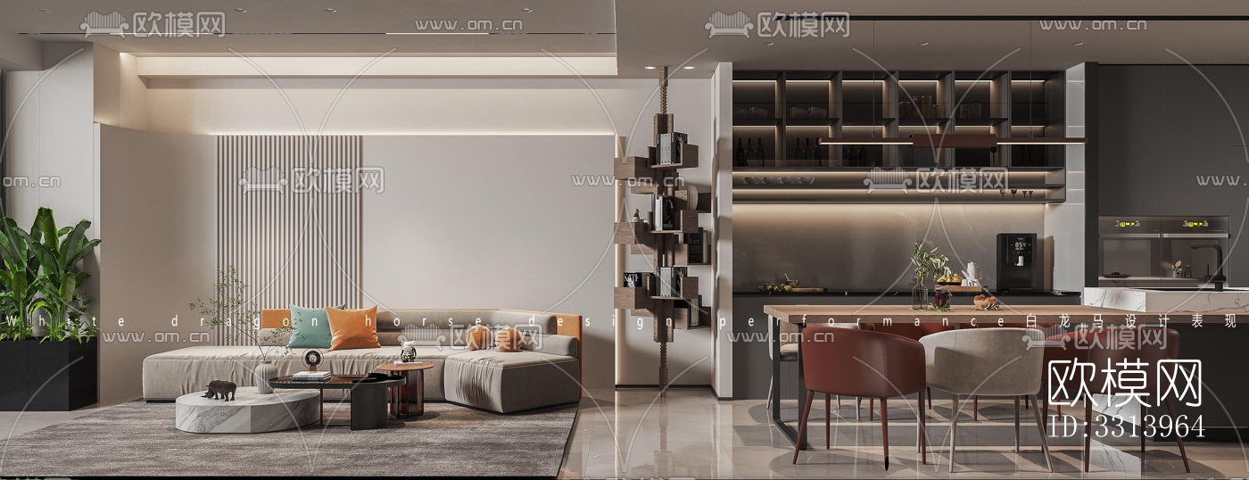 现代客餐厅效果图下载（渲染图2）