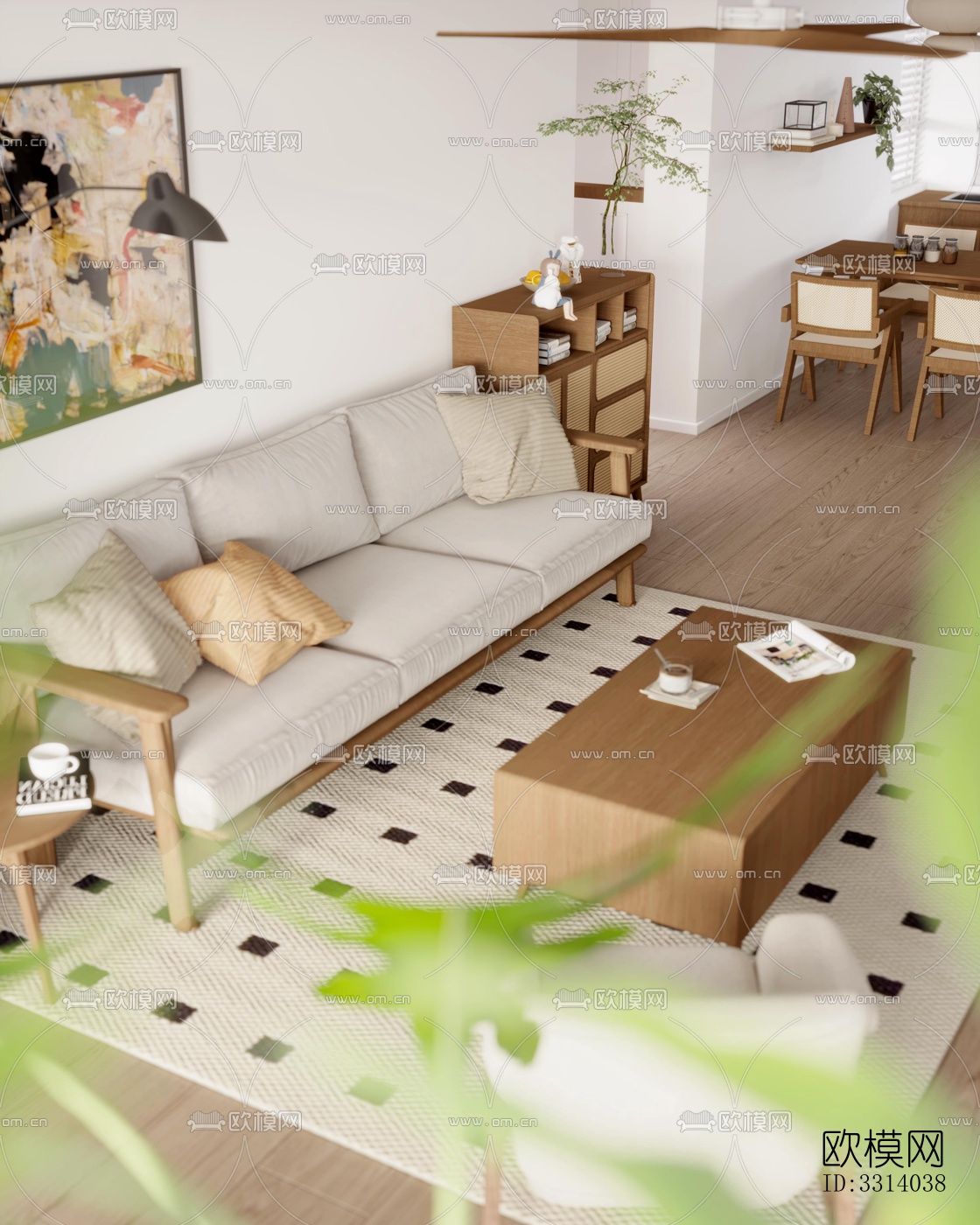 现代客餐厅效果图下载（渲染图1）