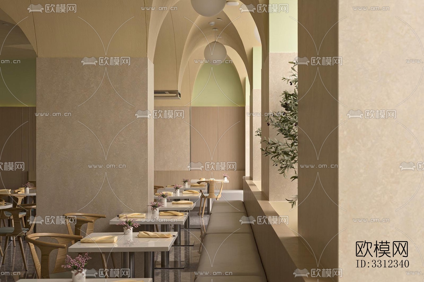 现代自助餐厅效果图下载（渲染图3）