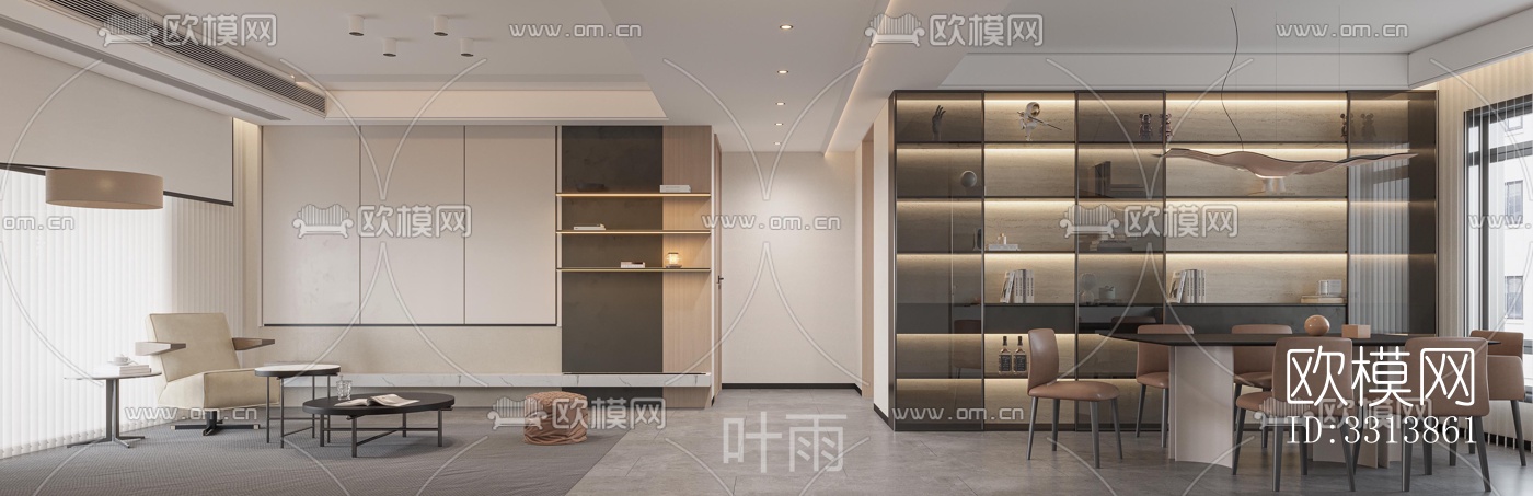 现代客餐厅效果图下载（渲染图3）