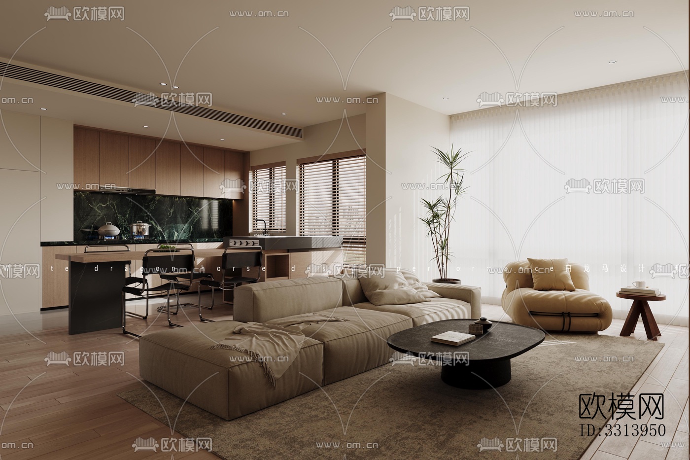 现代客餐厅效果图下载（渲染图3）