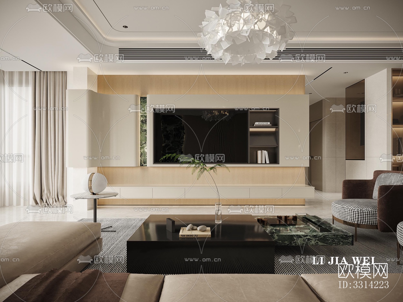 现代客餐厅效果图下载（渲染图2）