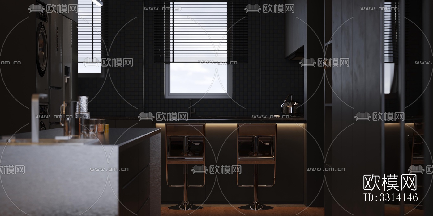 现代客餐厅效果图下载（渲染图4）