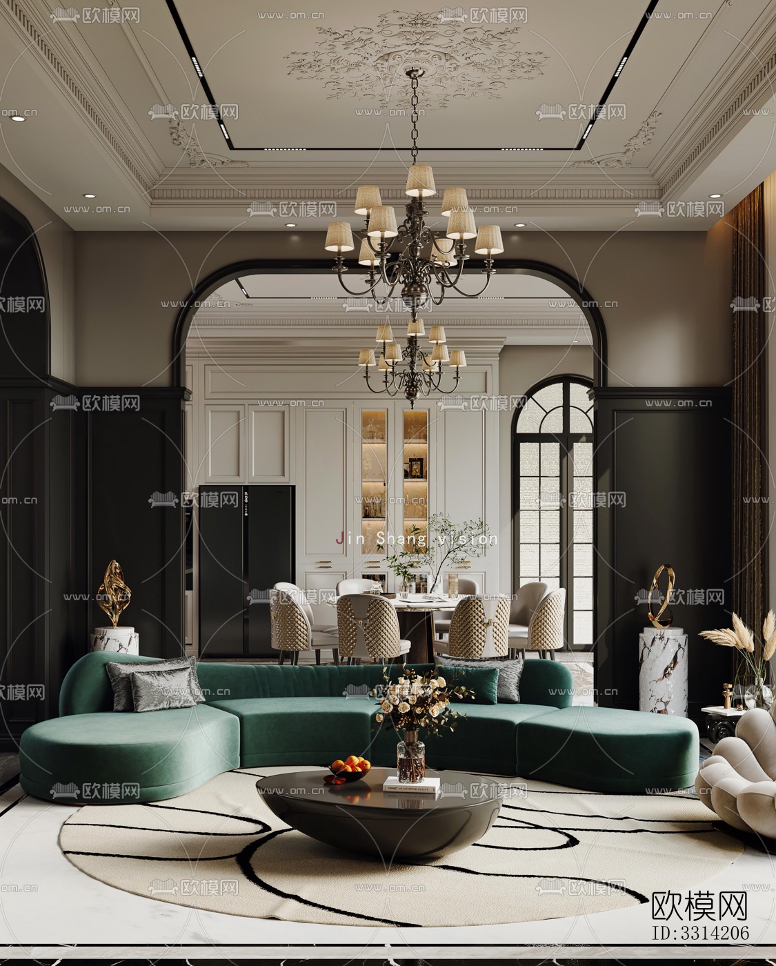 现代客餐厅效果图下载（渲染图2）