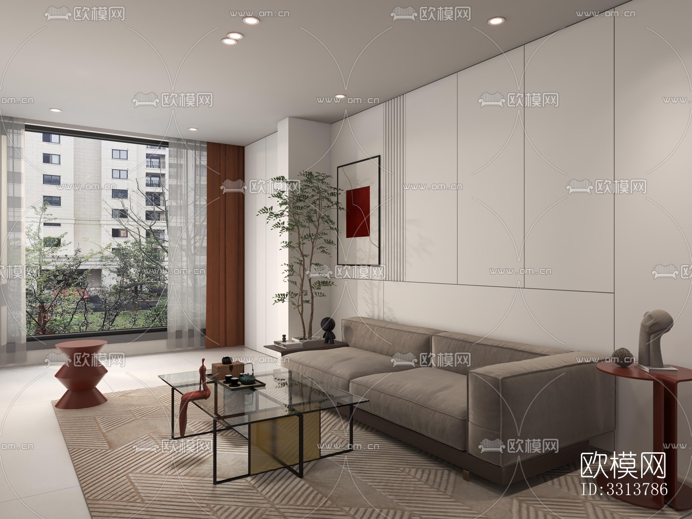 现代客餐厅效果图下载（渲染图1）