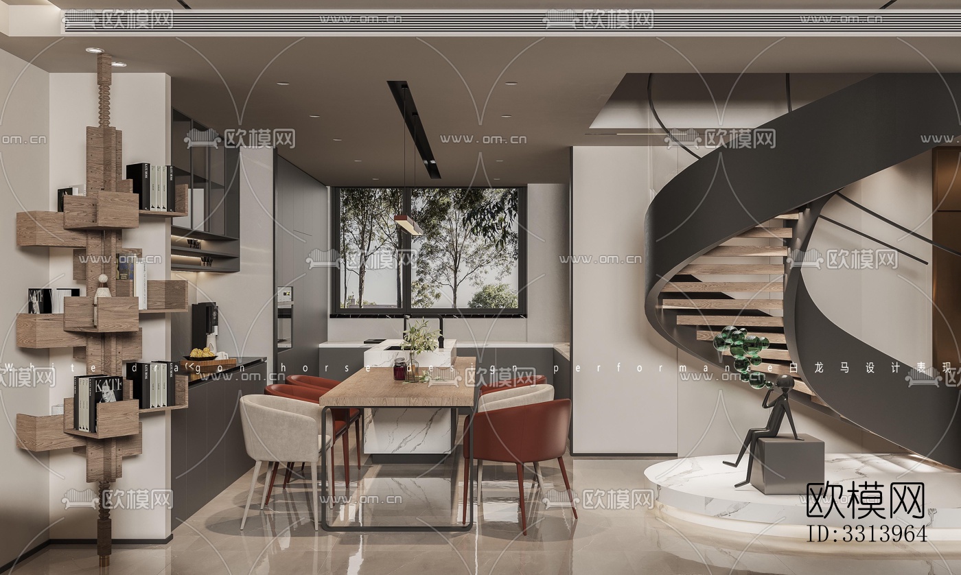现代客餐厅效果图下载（渲染图4）