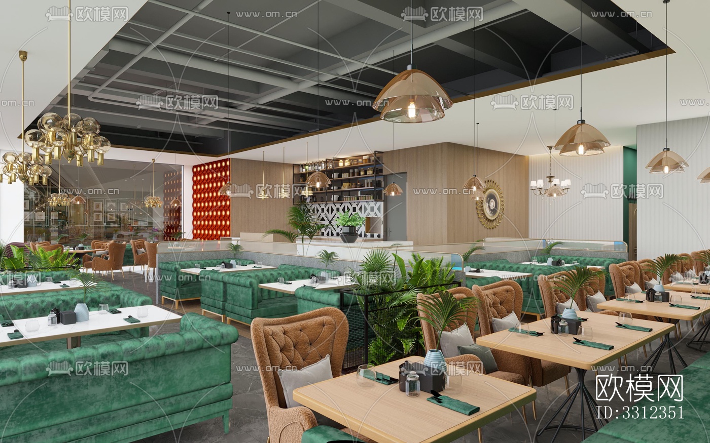 现代西餐厅效果图下载（渲染图1）