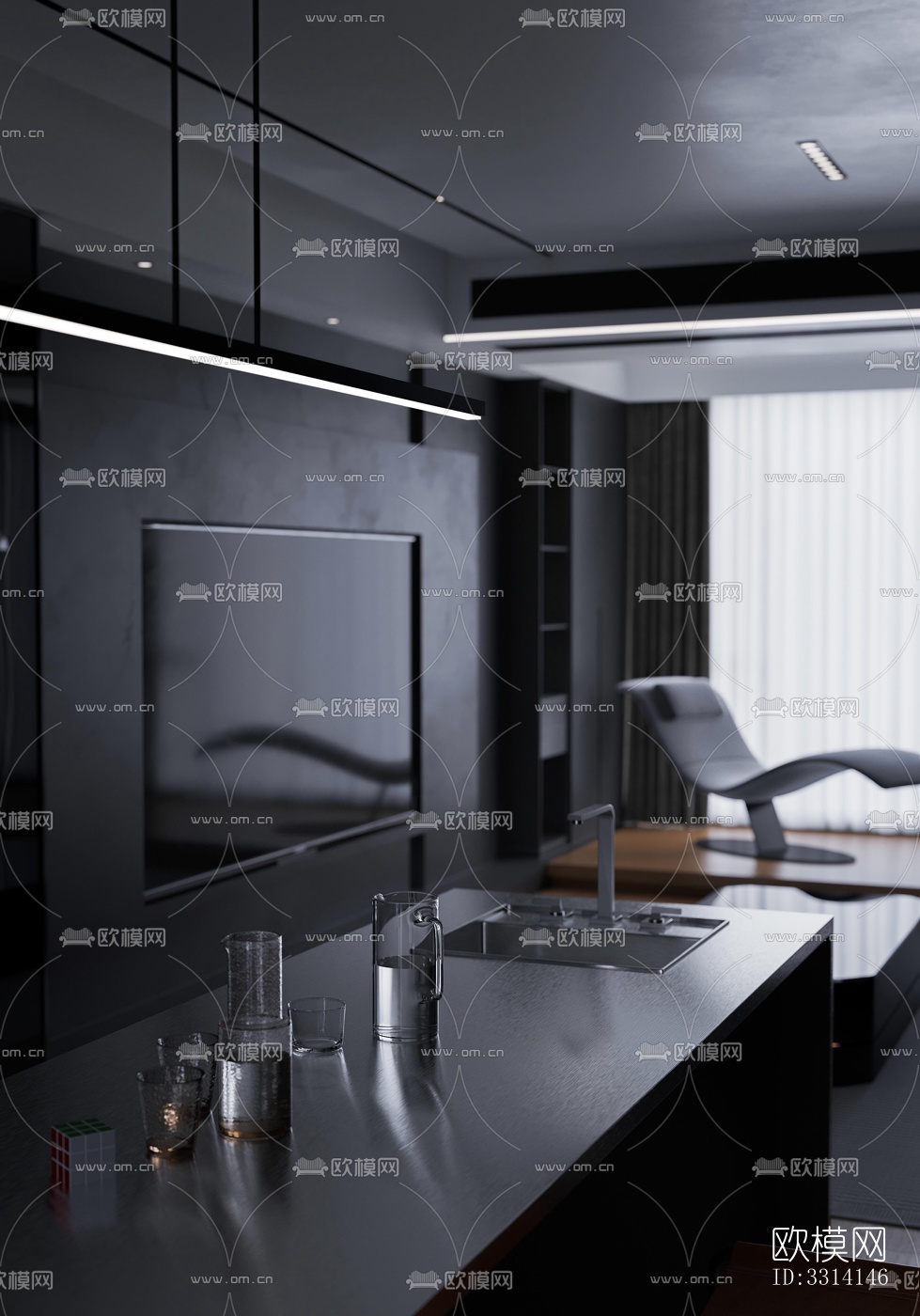 现代客餐厅效果图下载（渲染图8）