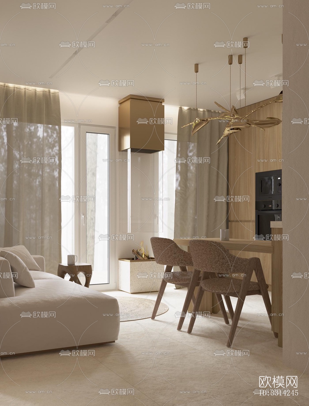 现代客餐厅效果图下载（渲染图4）