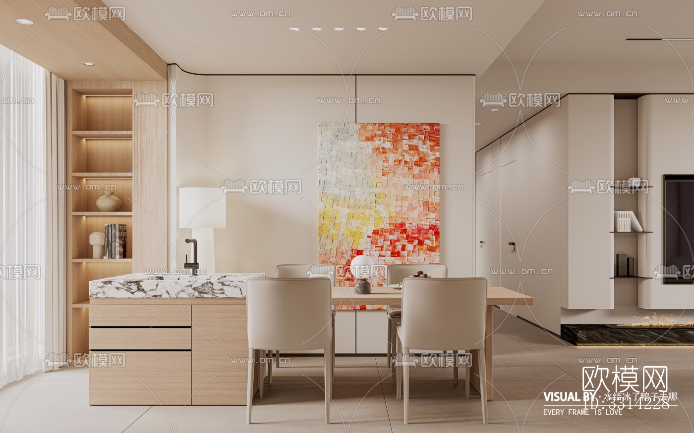 现代客餐厅效果图下载（渲染图4）