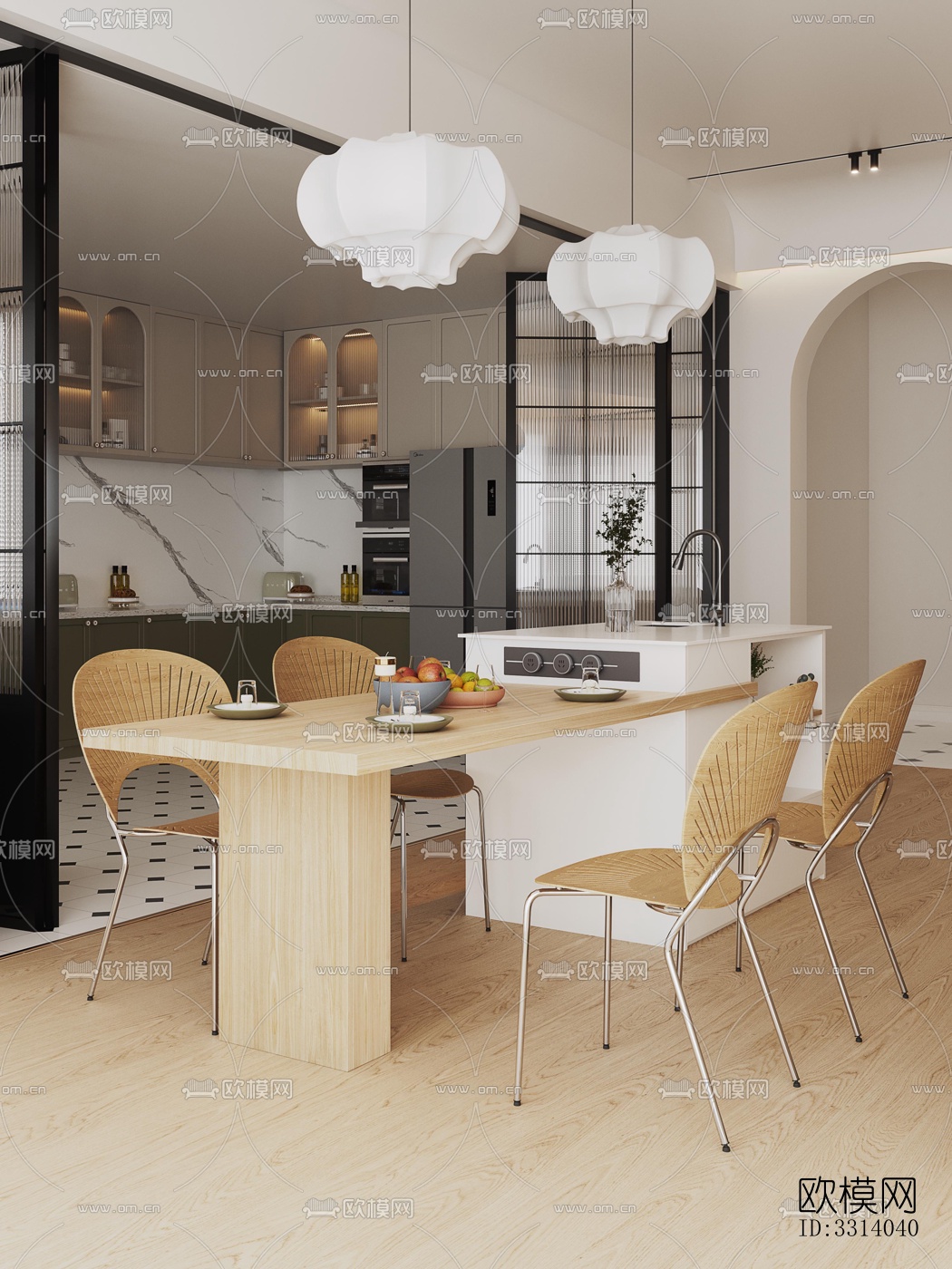 现代客餐厅效果图下载（渲染图2）