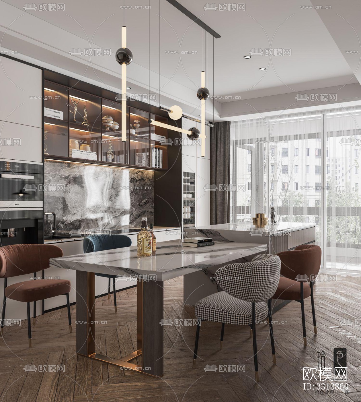 现代客餐厅效果图下载（渲染图3）