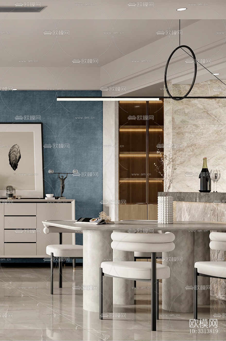 现代客餐厅效果图下载（渲染图1）