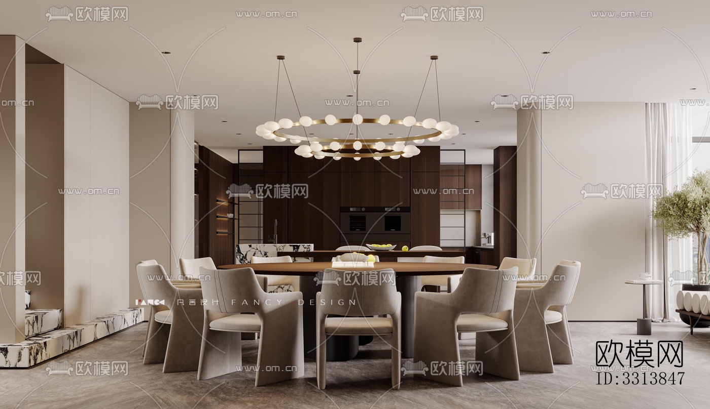 现代客餐厅效果图下载（渲染图3）