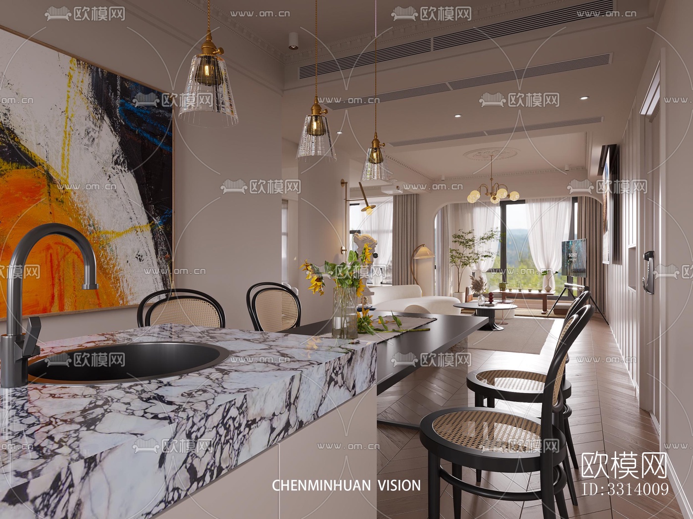 现代客餐厅效果图下载（渲染图7）