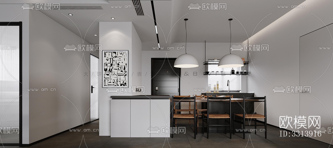 现代客餐厅效果图下载（渲染图4）