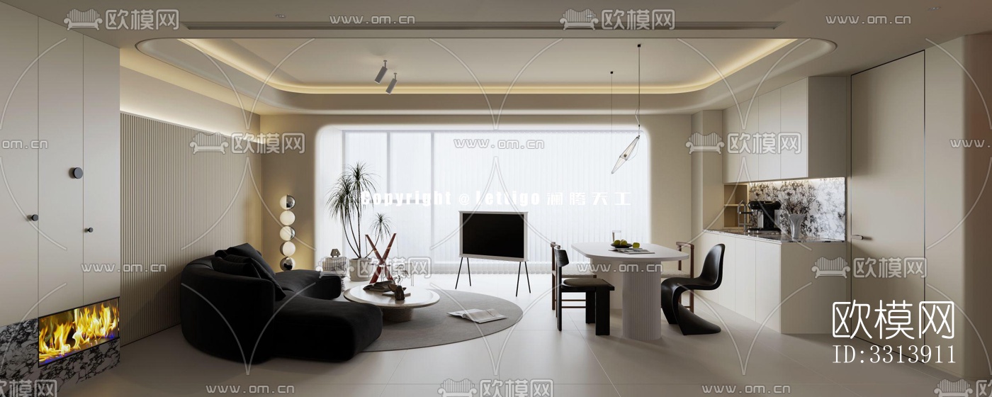 现代客餐厅效果图下载（渲染图3）