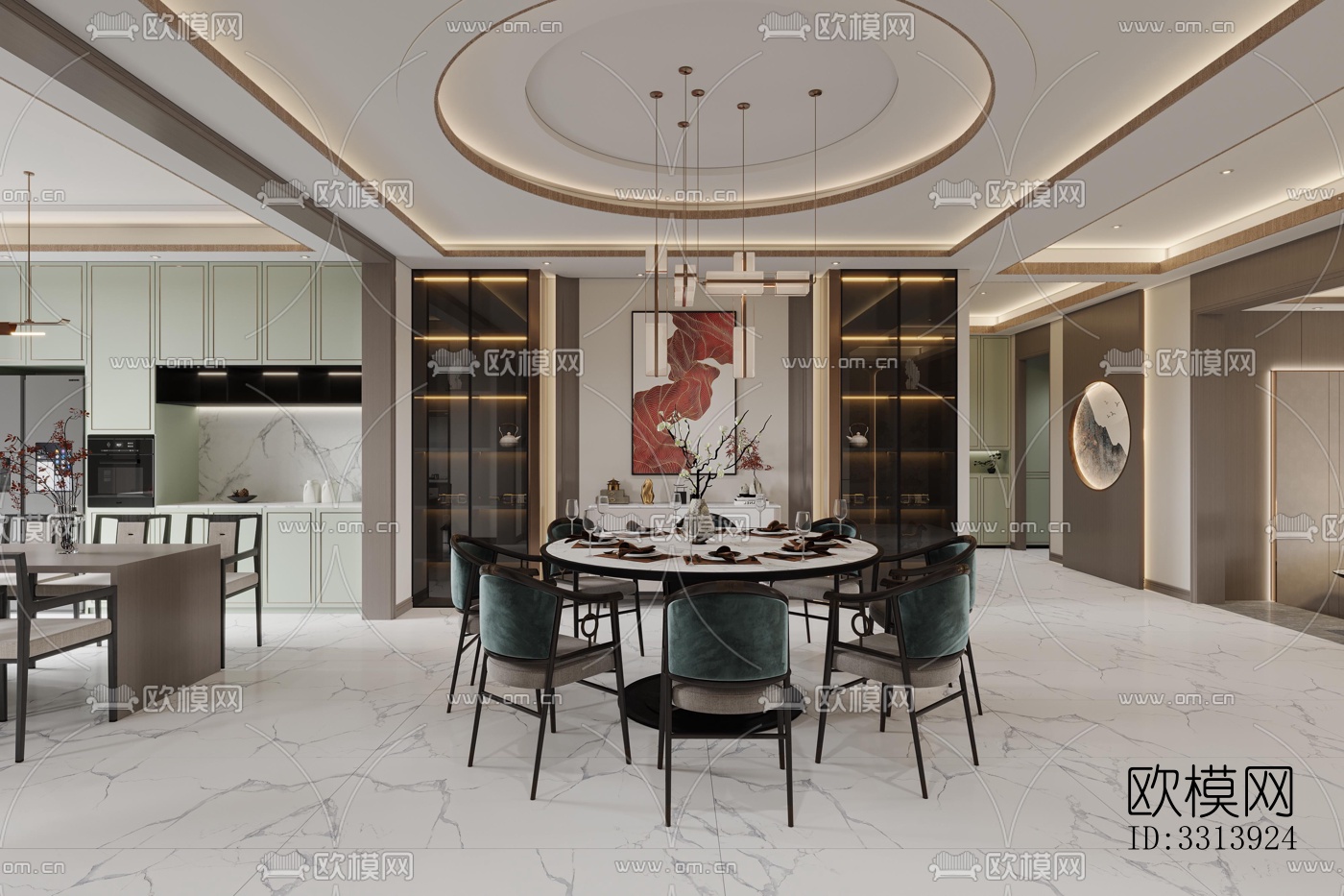现代客餐厅效果图下载（渲染图6）