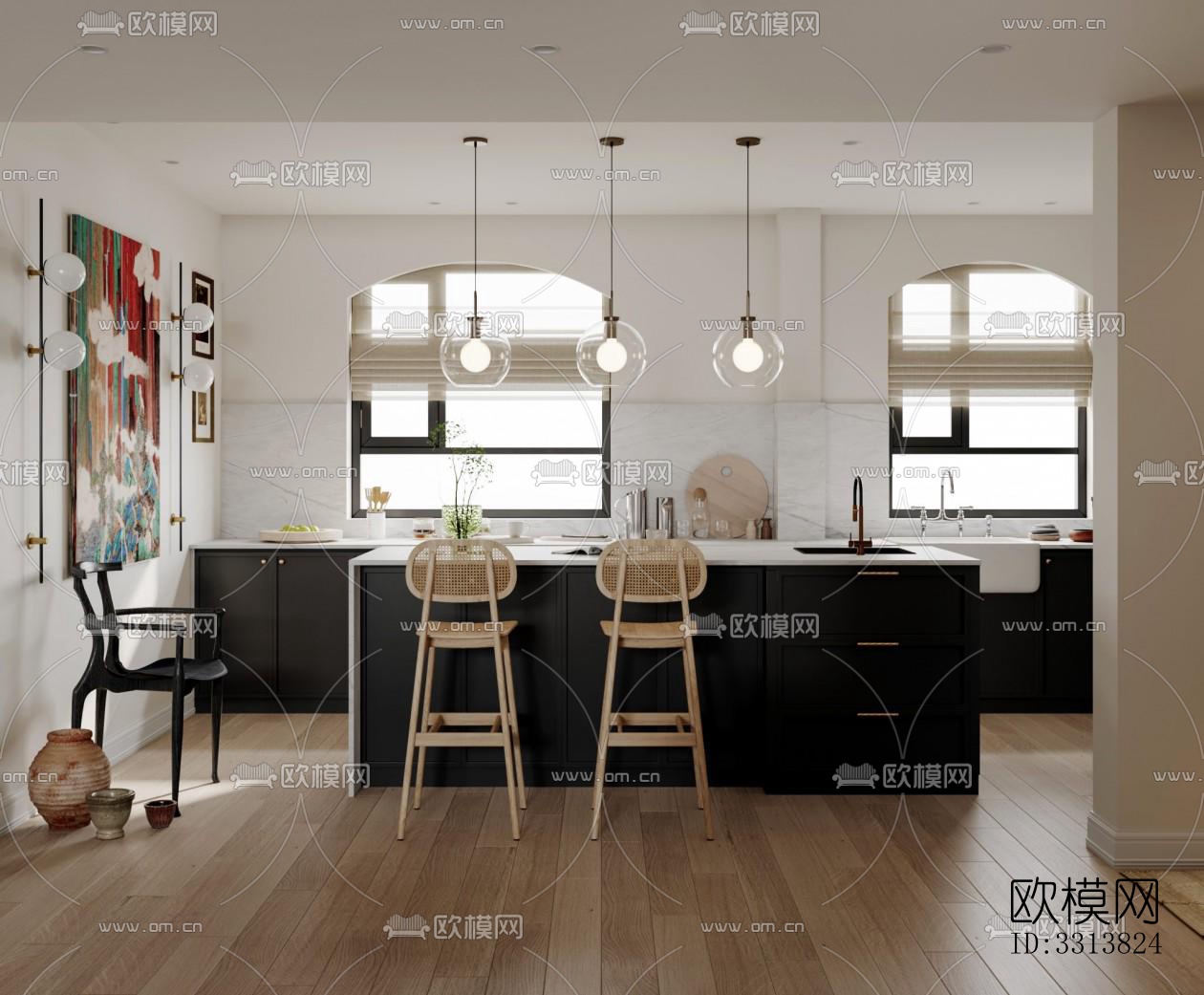 现代客餐厅效果图下载（渲染图3）