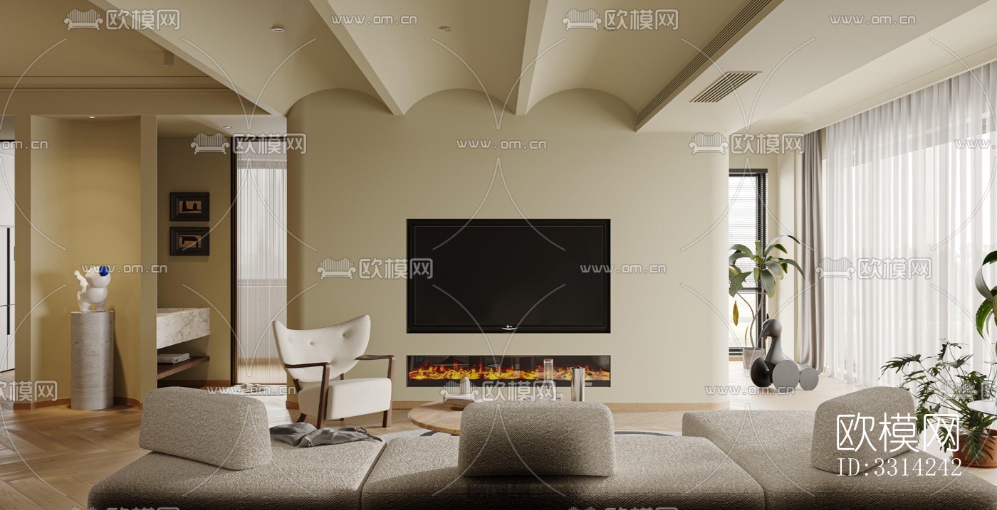 现代客餐厅效果图下载（渲染图1）