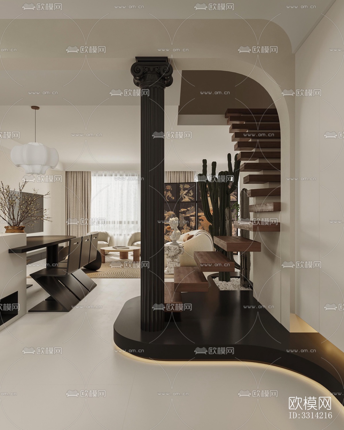 现代客餐厅效果图下载（渲染图2）