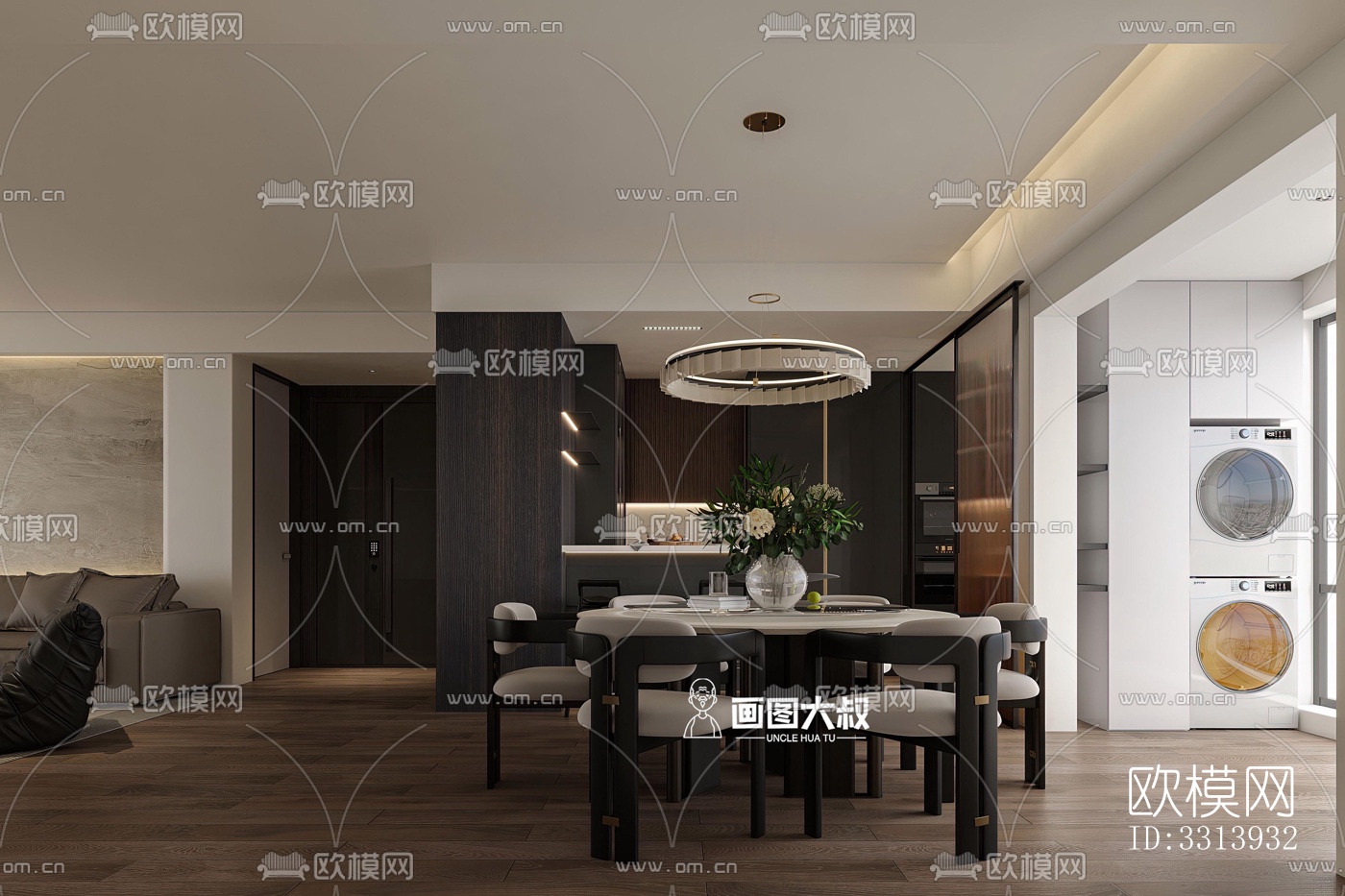 现代客餐厅效果图下载（渲染图3）