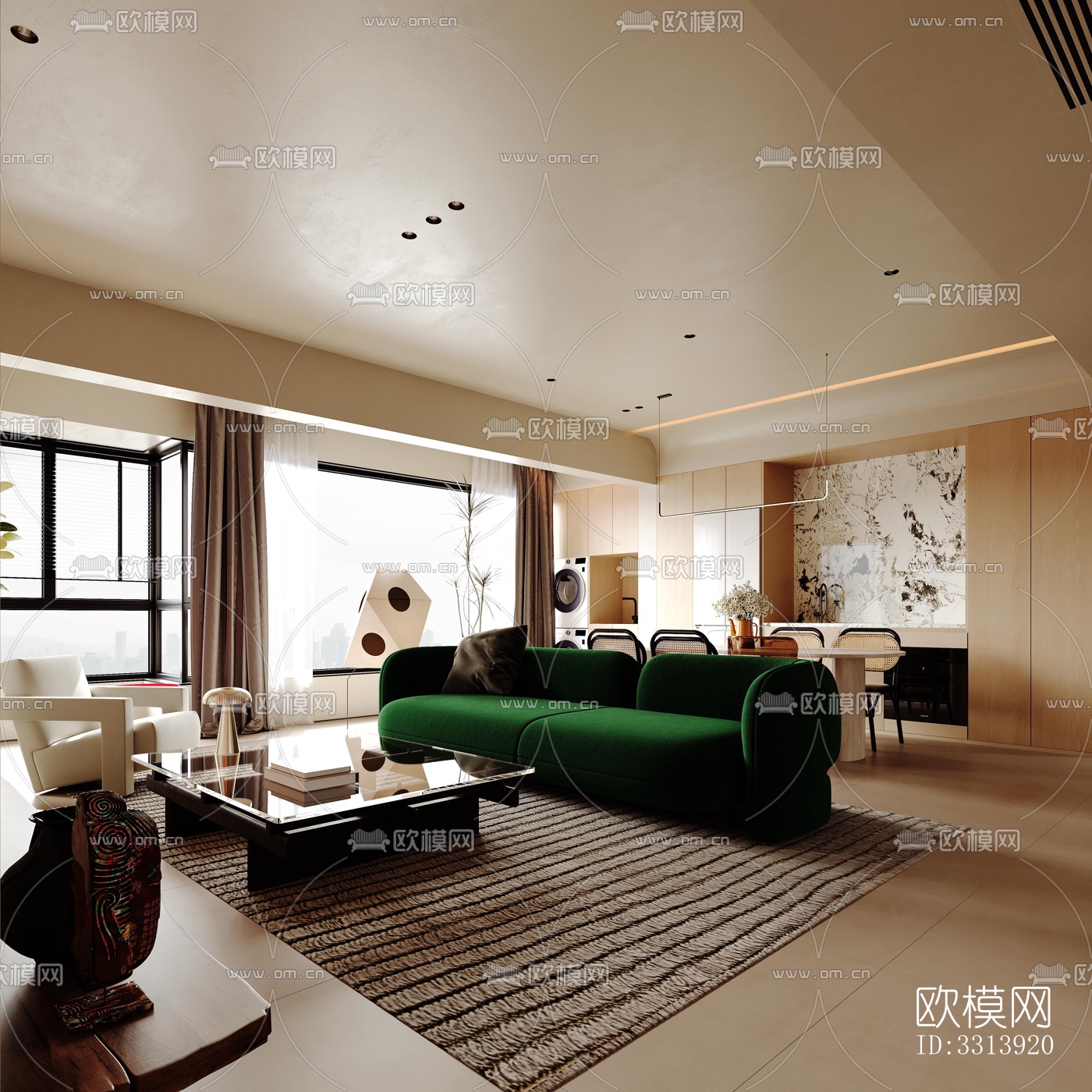 现代客餐厅效果图下载（渲染图4）