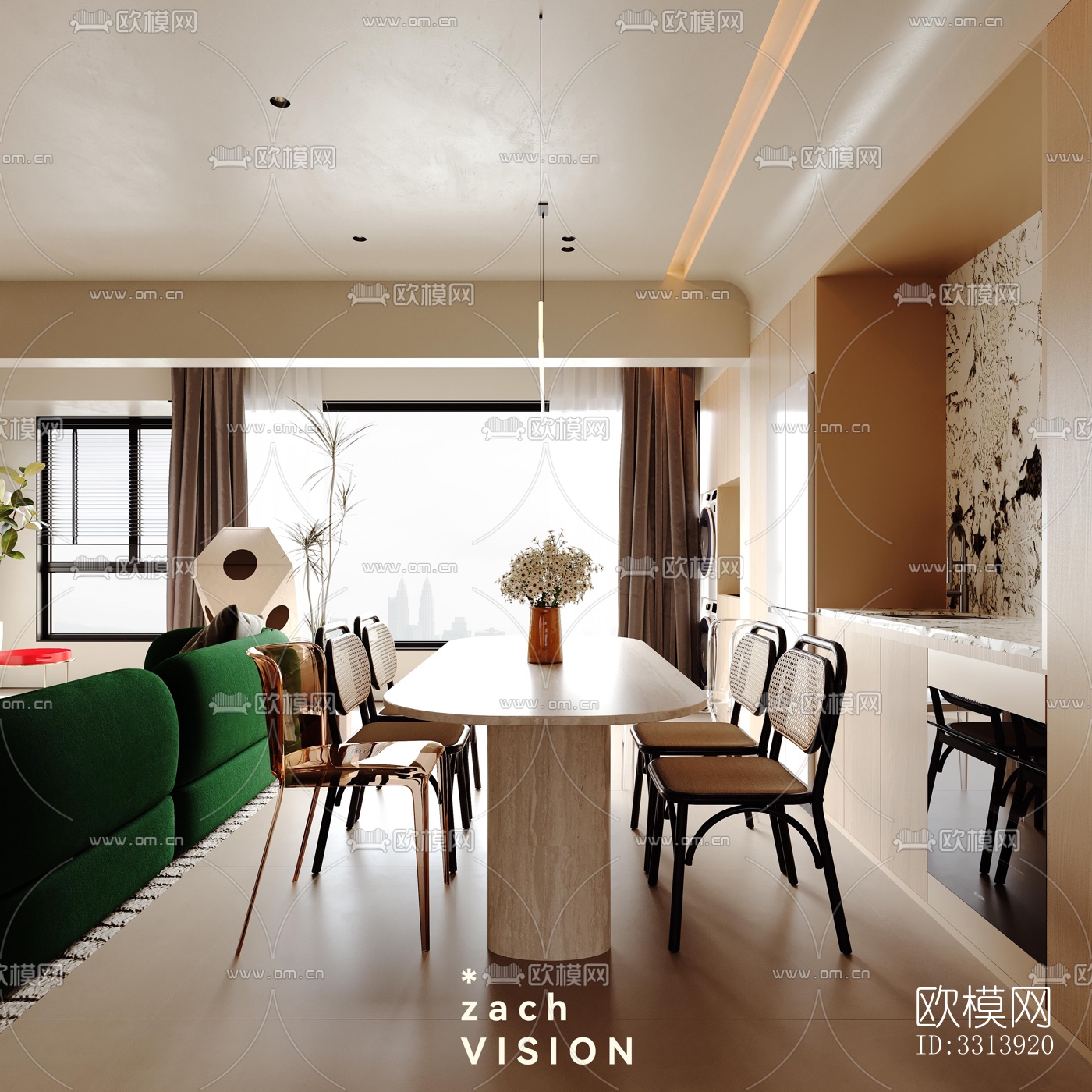 现代客餐厅效果图下载（渲染图7）