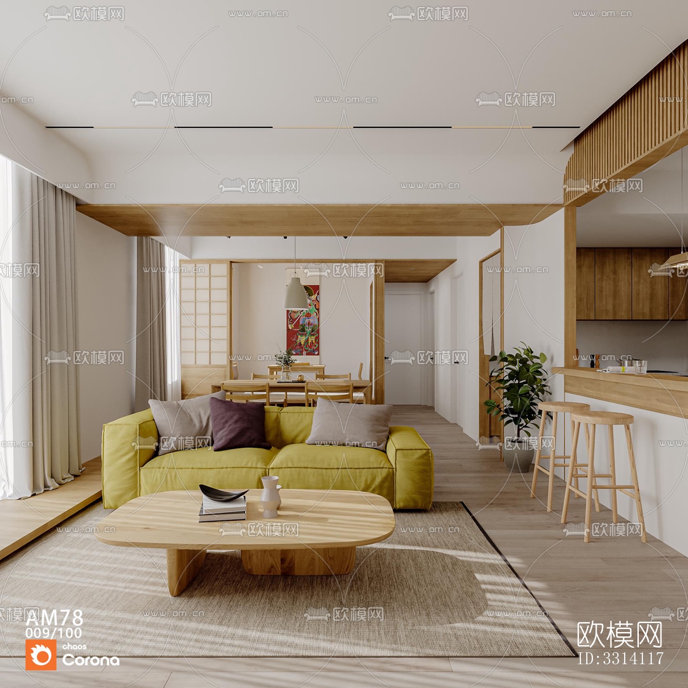 现代客餐厅效果图下载（渲染图2）