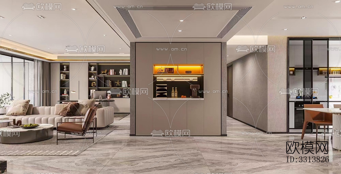 现代客餐厅效果图下载（渲染图1）