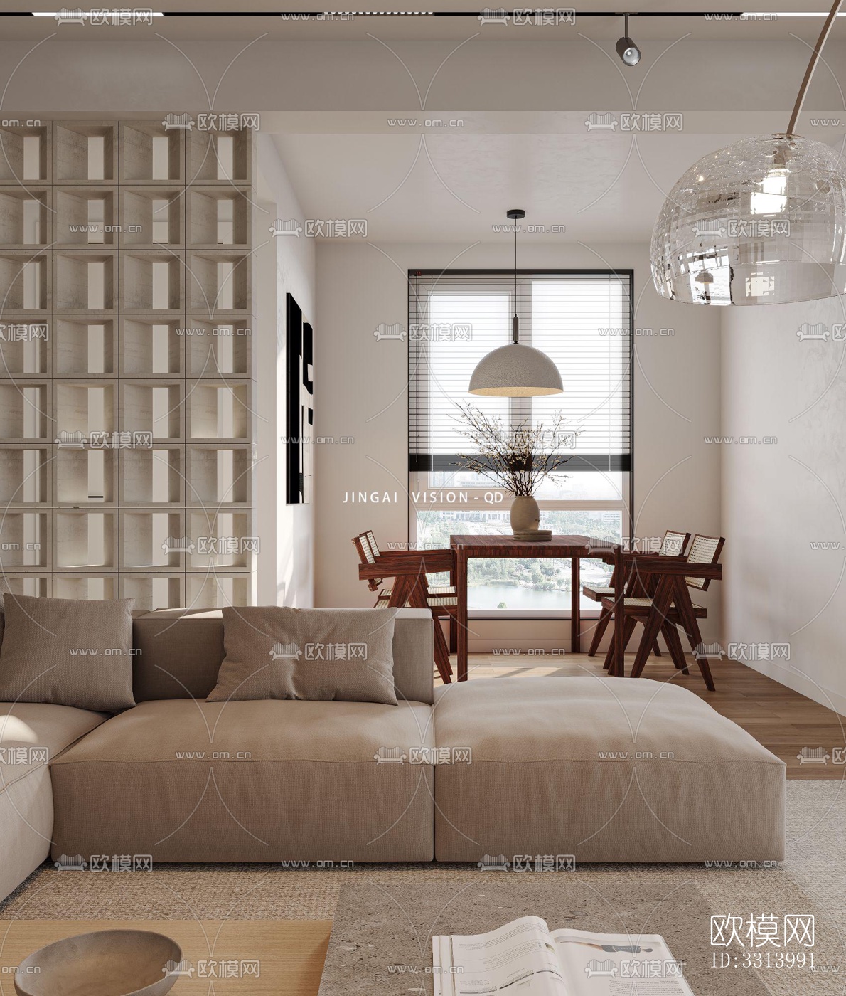 现代客餐厅效果图下载（渲染图1）