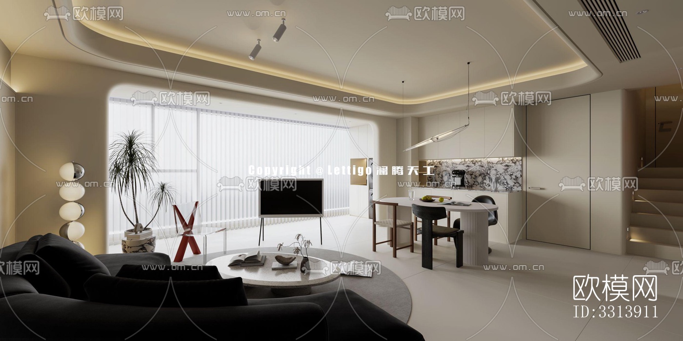 现代客餐厅效果图下载（渲染图2）