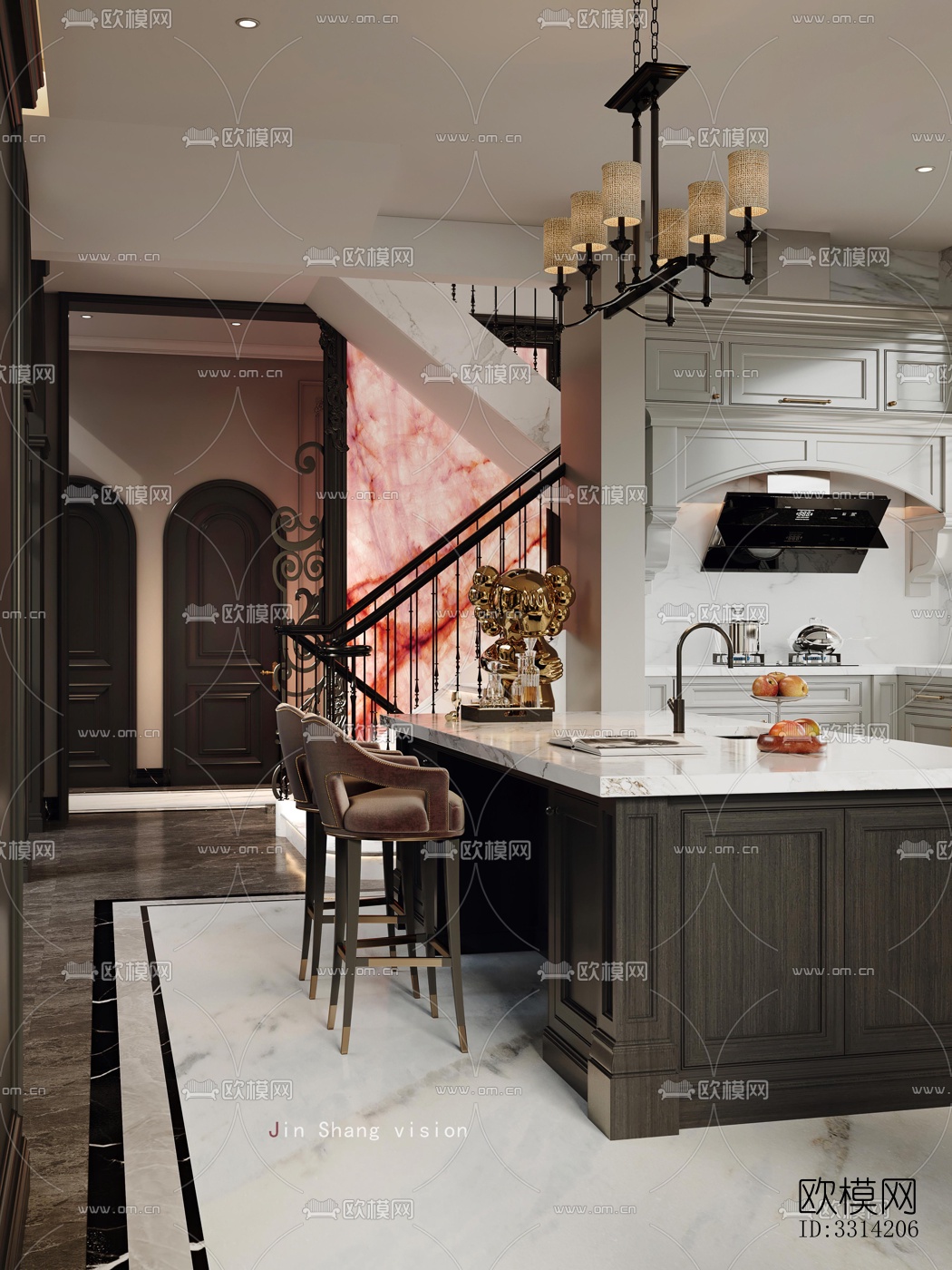 现代客餐厅效果图下载（渲染图1）