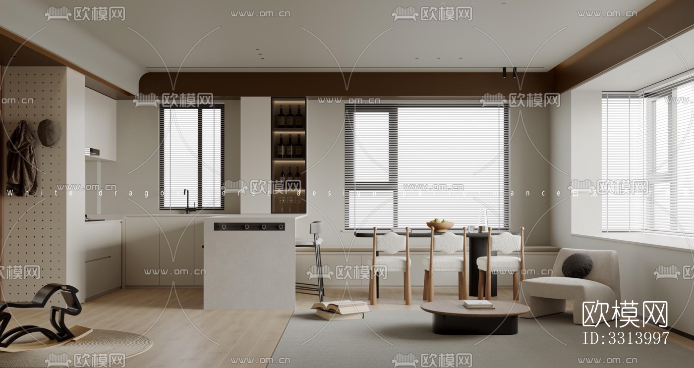 现代客餐厅效果图下载（渲染图3）