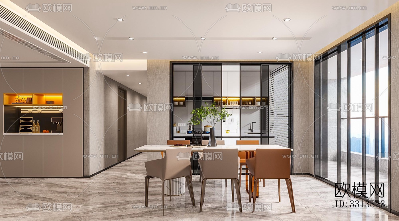 现代客餐厅效果图下载（渲染图3）