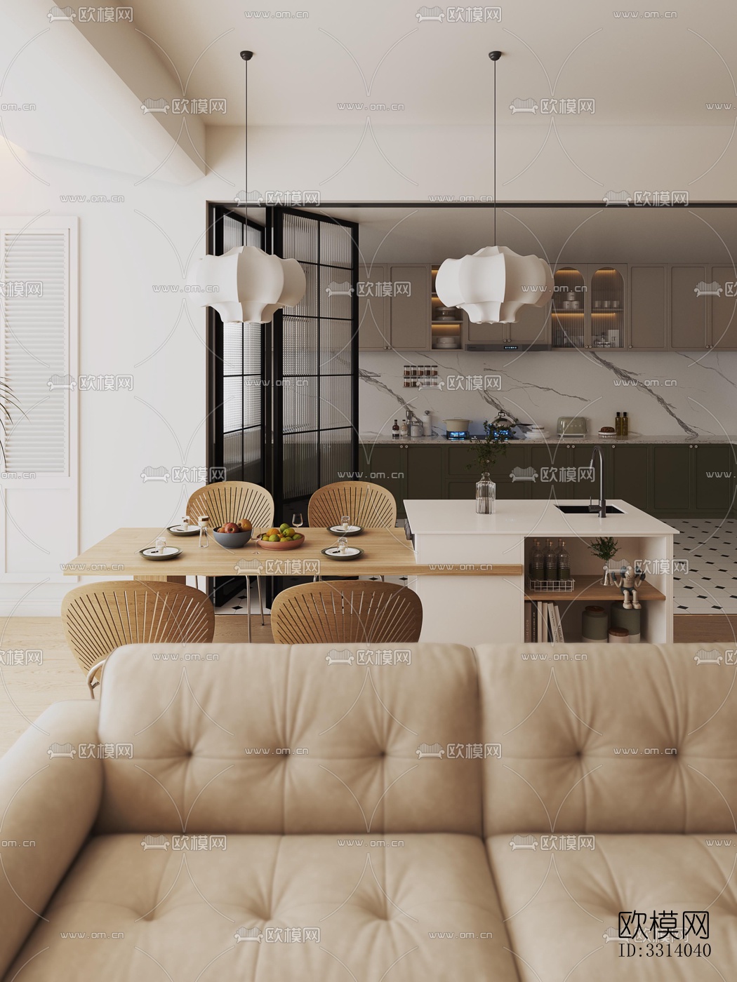 现代客餐厅效果图下载（渲染图6）