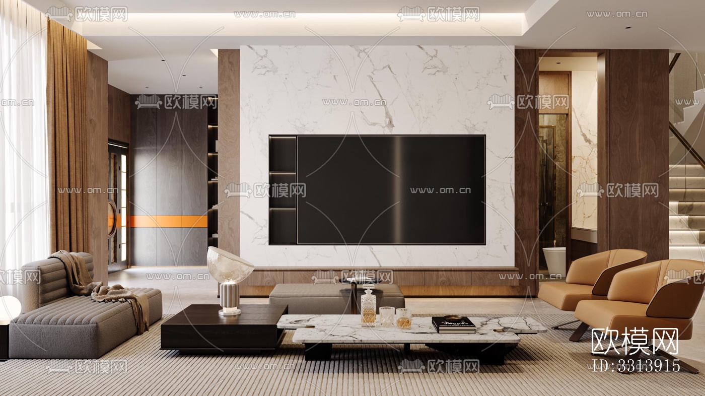 现代客餐厅效果图下载（渲染图4）