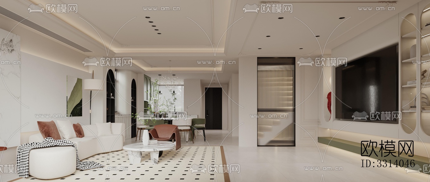 现代客餐厅效果图下载（渲染图3）