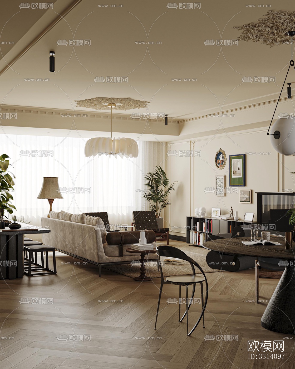 现代客餐厅效果图下载（渲染图6）