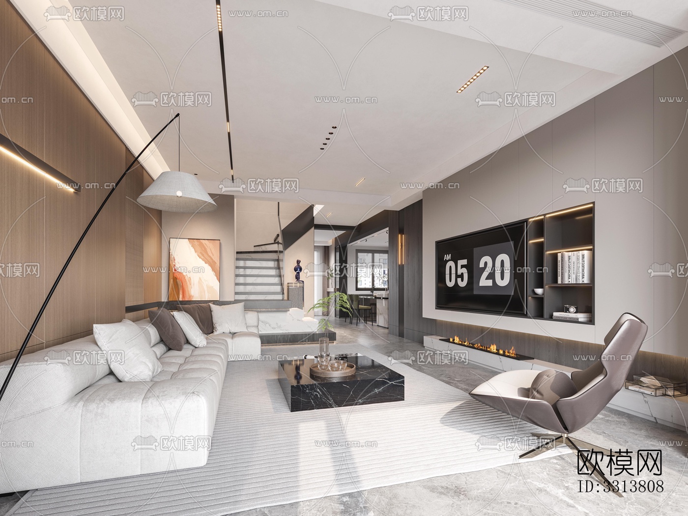 现代客餐厅效果图下载（渲染图3）