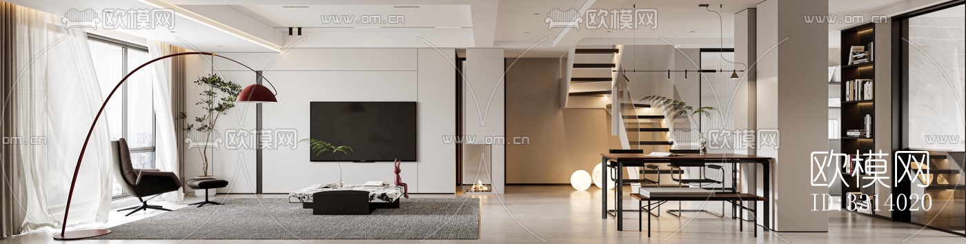 现代客餐厅效果图下载（渲染图3）