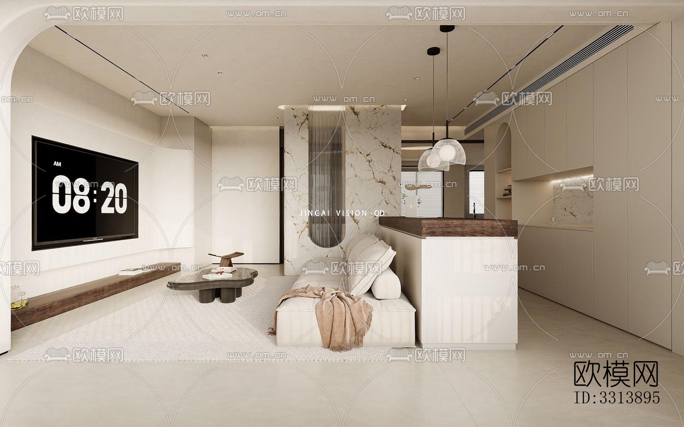 现代客餐厅效果图下载（渲染图5）