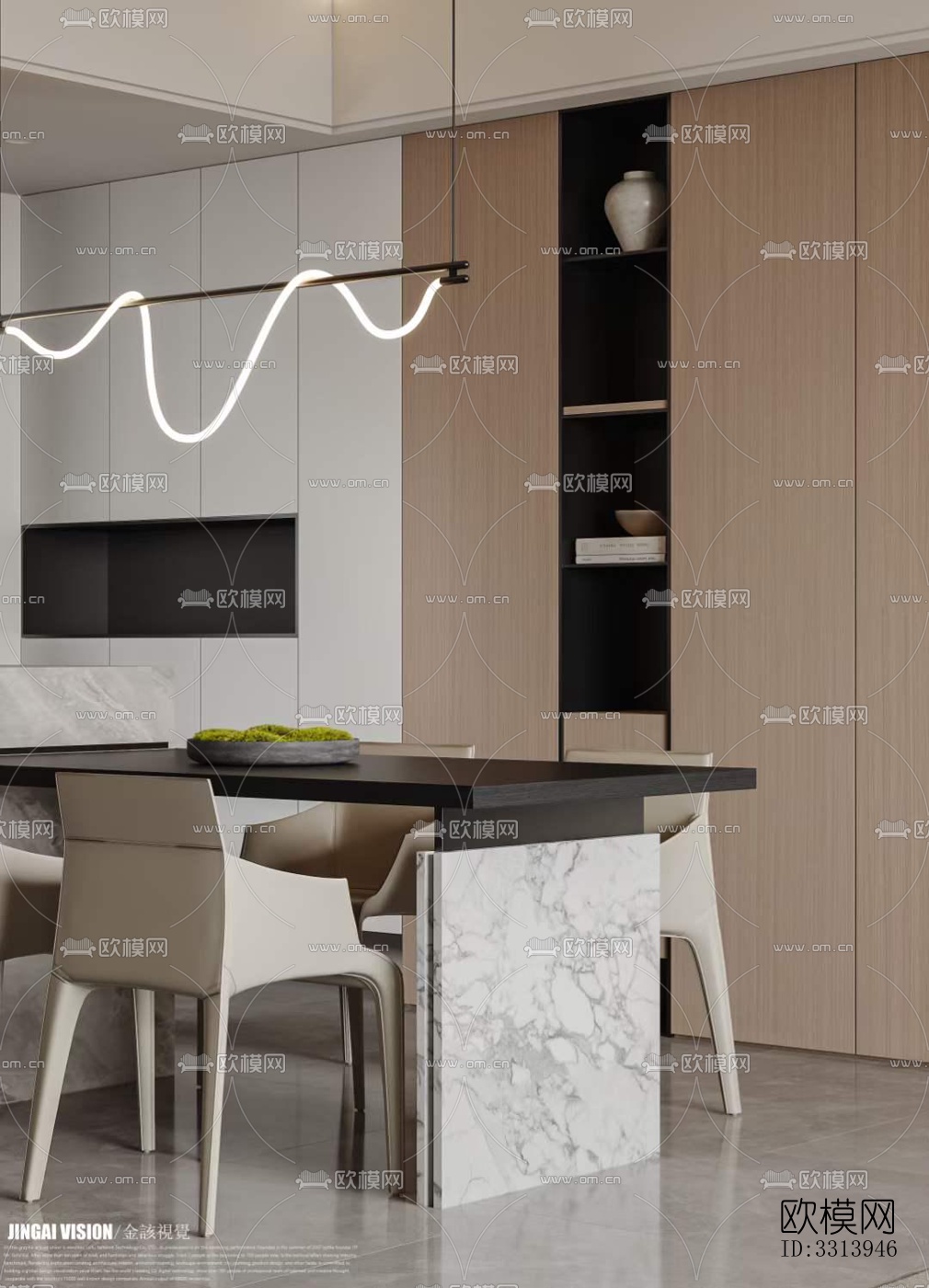现代客餐厅效果图下载（渲染图1）