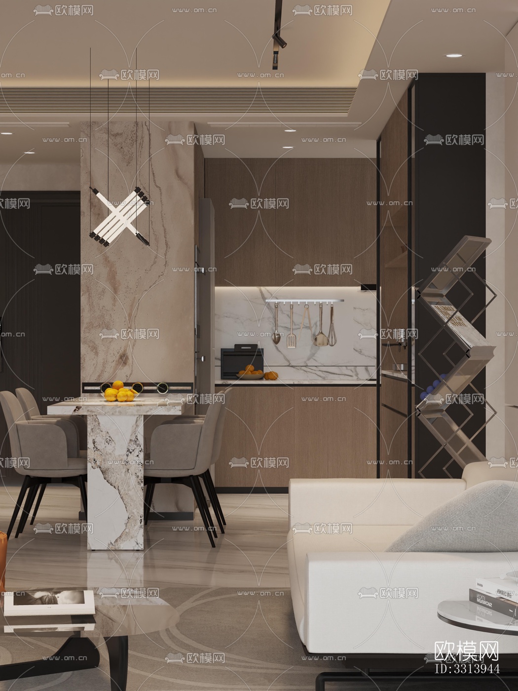 现代客餐厅效果图下载（渲染图6）