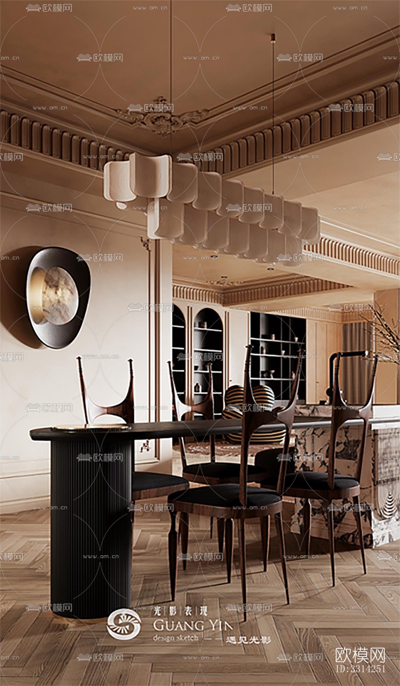 现代客餐厅效果图下载（渲染图1）