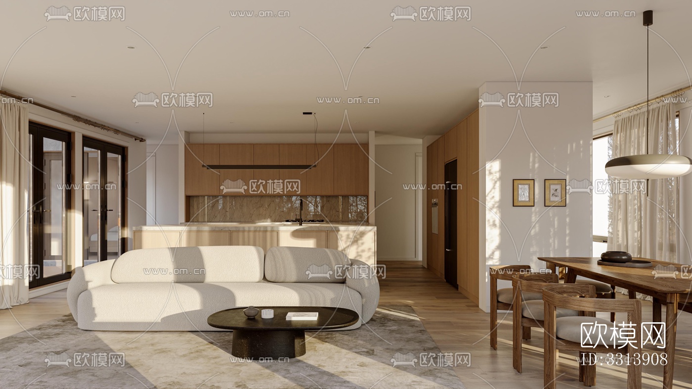 现代客餐厅效果图下载（渲染图2）