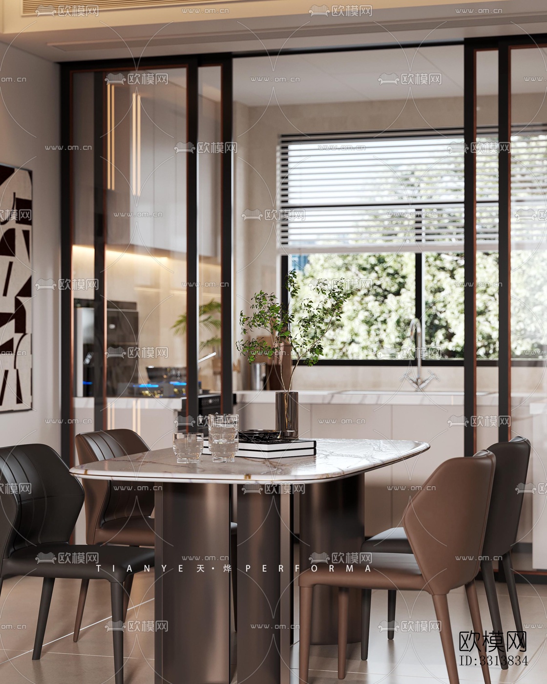 现代客餐厅效果图下载（渲染图9）